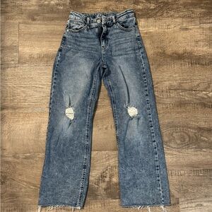 Girls Wide Leg Distressed Jeans